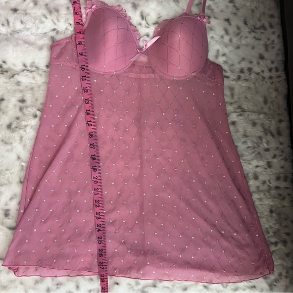 Babydoll sparkly dress pink silver polkadot ribbon bow tie stretchy mesh y2k - Picture 8 of 9